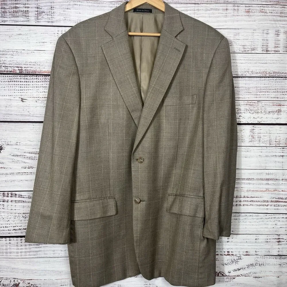 Pendleton Blazer Jacket Mens 46R Brown Glen Plaid Wool 2 Button Lined Suit Coat